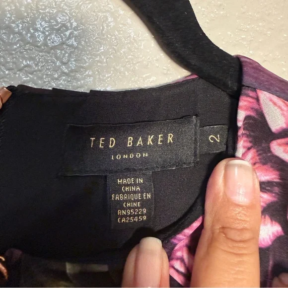 Ted Baker Hounest Shadow Floral Gathered Dress Sz 2 US Sz 6 - Picture 7 of 11